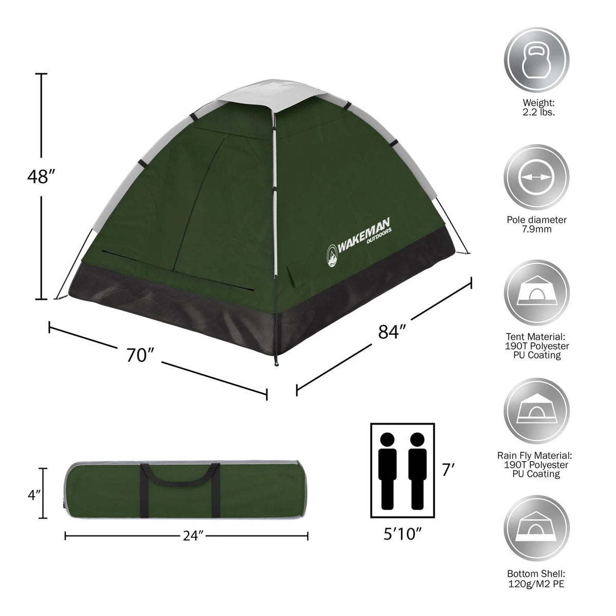 Green Two Person Camping Tent with Carry Bag R954743