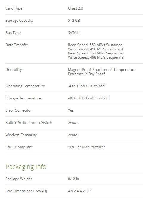 256 GB CFast 2 Pack T909150
