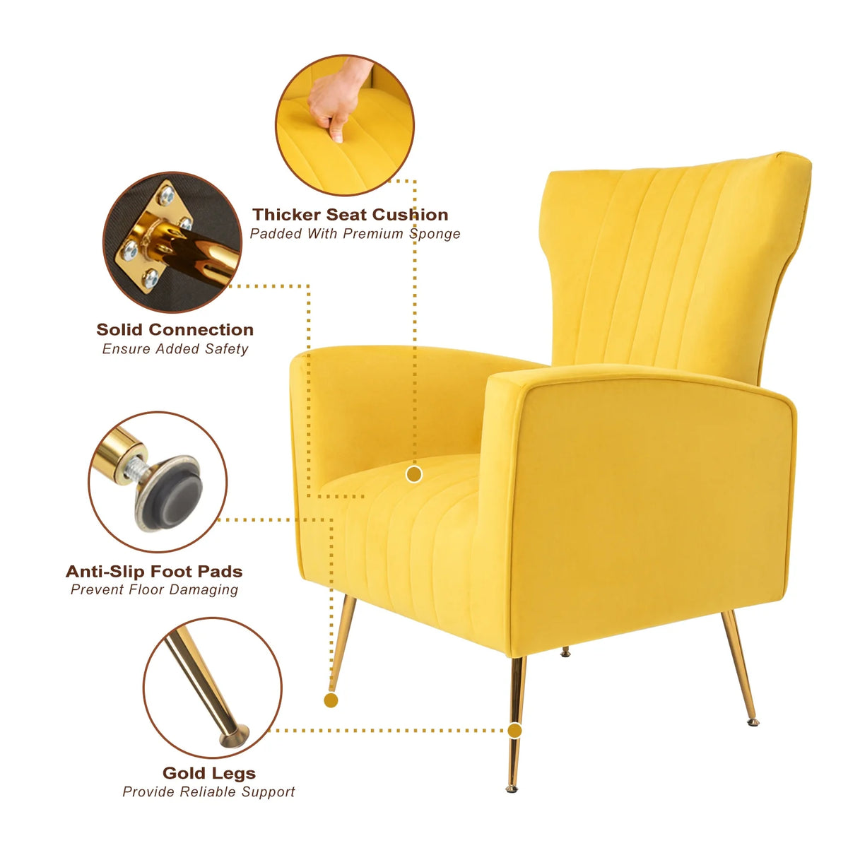 Velvet Wingback Accent Chair with Gold Legs D3295