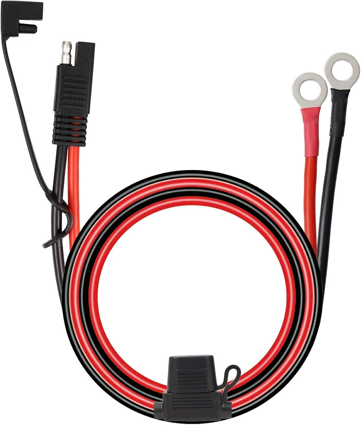 SAE Battery Connector 10AWG to Ring Terminal Harness with 15Amps Fuse 2 Pin Quick Disconnect 2FT Extension Cable W4967