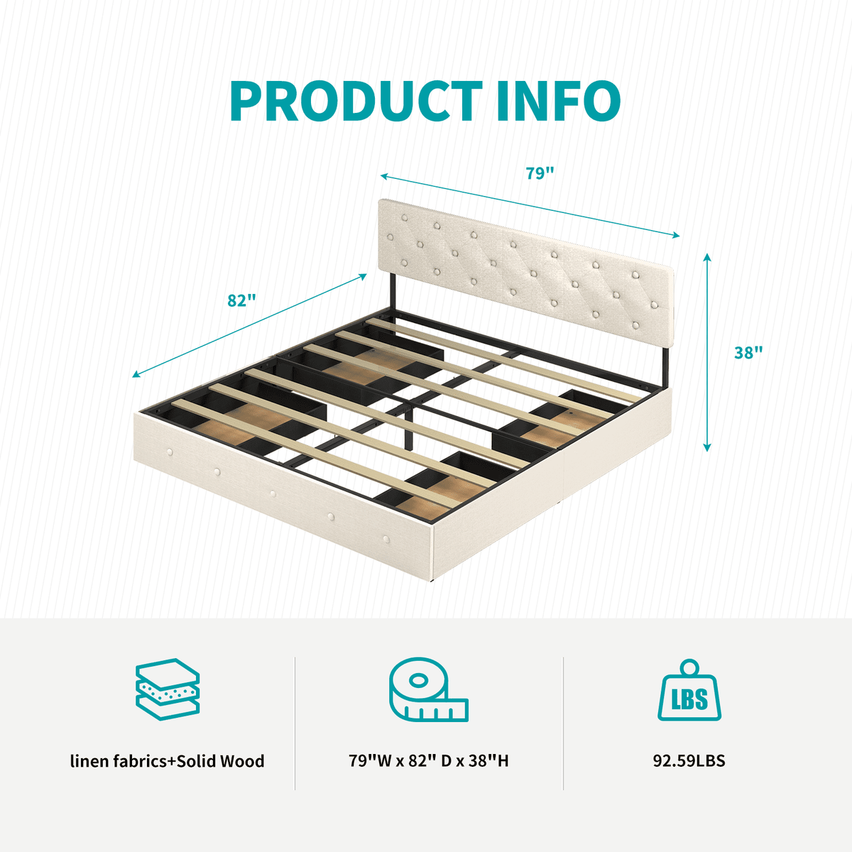King Bed Frame with Tufted Headboard and 4 Drawers S664
