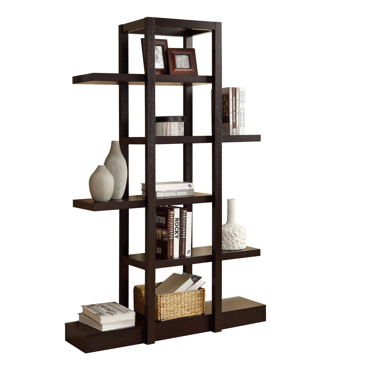 5-Shelf Zigzag Bookcase, Cappuccino T759