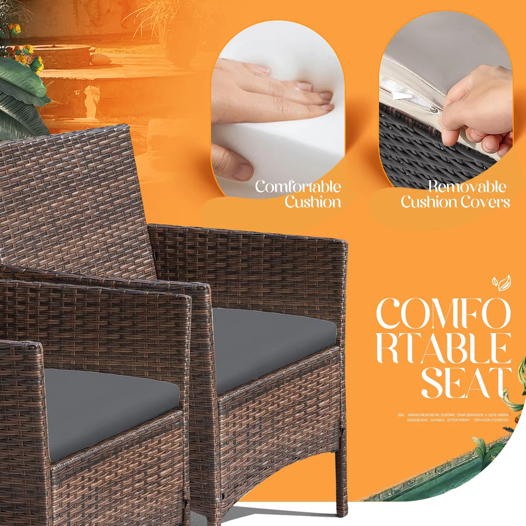 4 Pieces Brown PE Rattan Patio Conversation Set X151613