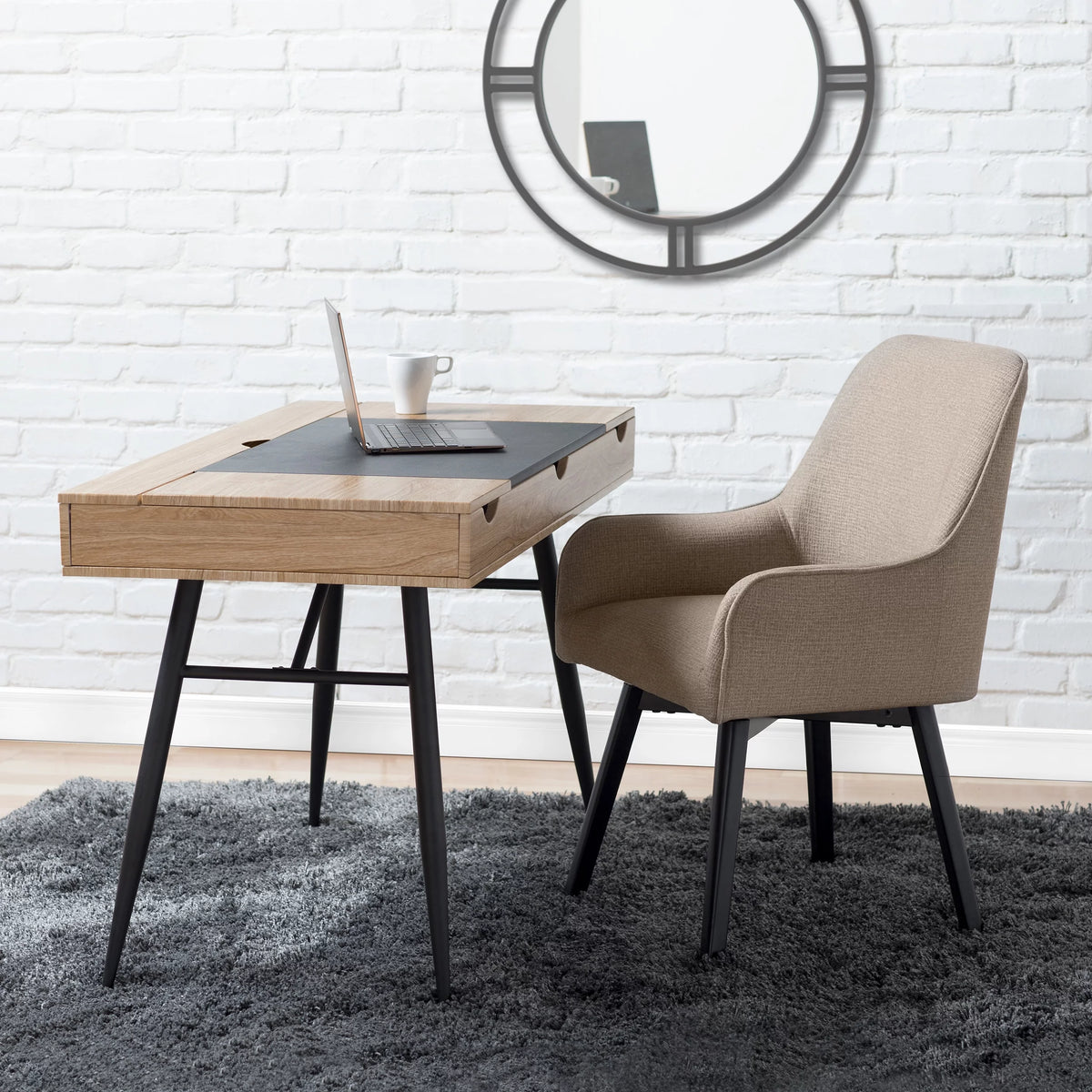 Black Camel Fabric Swivel Chair with Arms G84163
